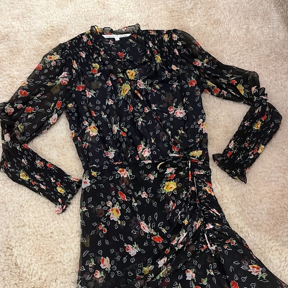 Veronica Beard Black Armeria Floral Print Long Sleeve Silk Dress Size 6 - Picture 7 of 10